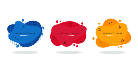 Set of abstract modern shapes. Dynamical fluid shapes and grids. Vector
