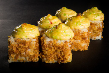 baked roll with smoked chicken and cheese sauce