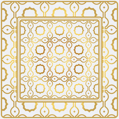 Geometric Pattern With Hand-Drawing Floral Ornament. Vector Illustration. For Fabric, Textile, Bandana, Scarg, Print. Gold color