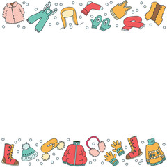 Doodle background with winter clothes. Vector 8 EPS