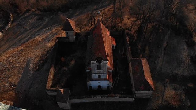 Aerial view of Gherdeal village in Romania. Fortified church in Transylvania
