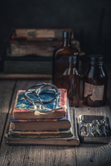 Closeup of classic stethoscope as medical education concept