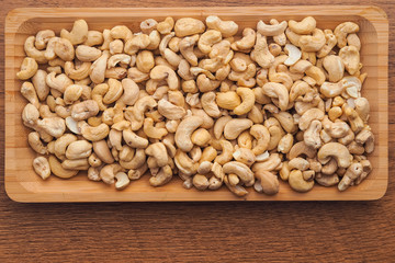 Shelled cashew nuts in close-up