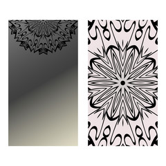 Yoga Card Template With Mandala Pattern. For Business Card, Fitness Center, Meditation Class. Vector Illustration. Black grey color
