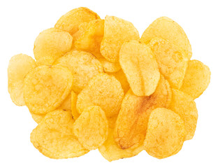 Potato chips isolated on white background. Top view
