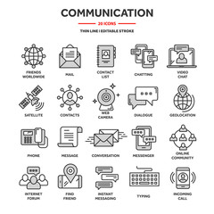 Communication,social media and online chatting. Phone call,app messenger. Mobile,smartphone. Computing, email. Thin line web icon set,outline icons collection.