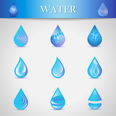 Water Drop Icons - Isolated On Gray Background. Vector Illustration Of Water Drop Icons. Set For Websites, Label, Logo Template And Design Elements