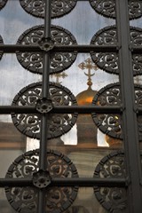 Moscow Kremlin.  Assumption church glass window. Color photo