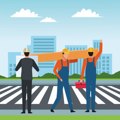 Construction workers workers tools