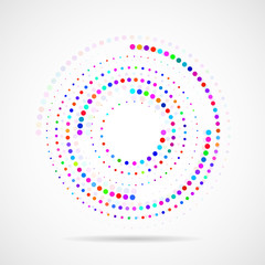 Abstract dotted circles. Dots in circular form. Halftone effect. Vector