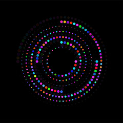 Abstract dotted circles. Dots in circular form. Halftone effect. Vector