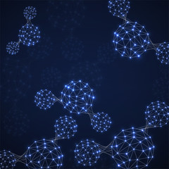 Abstract molecule structure of polygonal sphere, network connections. Vector