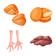 Vector illustration of meat and raw sign. Set of meat and grilled vector icon for stock.