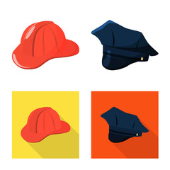 Vector illustration of clothing and cap sign. Set of clothing and beret stock symbol for web.