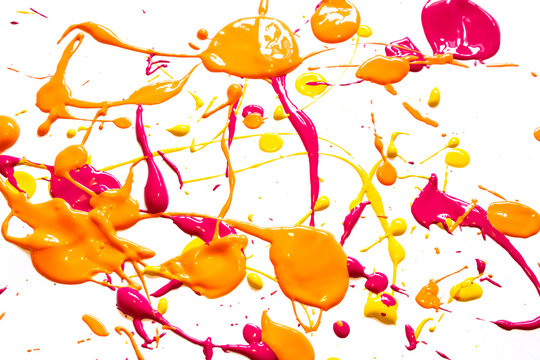 Orange Yellow and Pink Spant Splatters on White Background