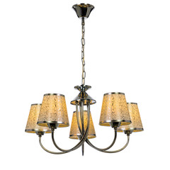 Five lampshade chandelier. Included ceiling light, isolated on white background