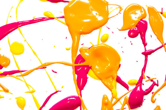 Orange Yellow and Pink Spant Splatters on White Background
