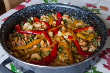 Traditional Spanish paella with seafood