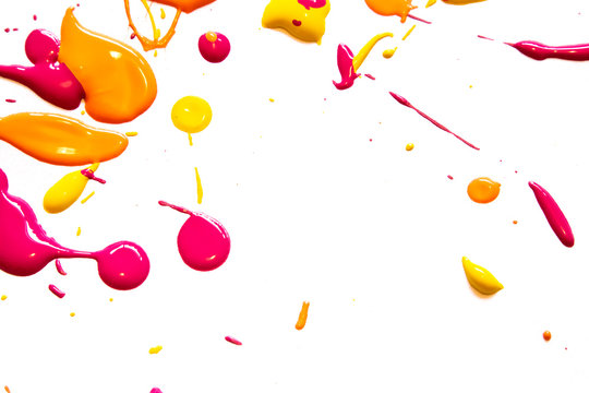 Orange Yellow and Pink Spant Splatters on White Background