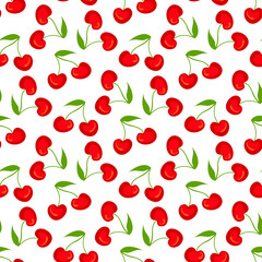 Fruit pattern with cherry vector. Summer cherries  sweet fruit print..