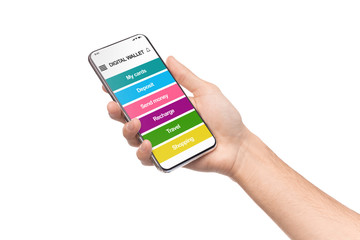 Man holding smartphone with digital wallet application