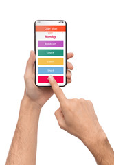 Diet plan application on cellphone screen isolated on white