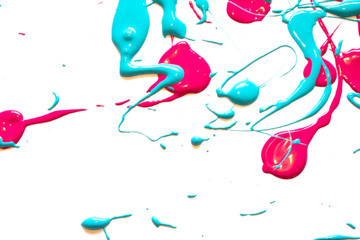 Pink And Blue Paint Spatters on White Background