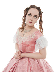 Young beautiful woman in medieval dress isolated