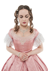 Young beautiful woman in medieval dress isolated