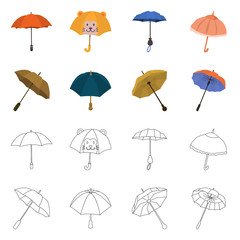 Vector illustration of protection and closed icon. Collection of protection and rainy vector icon for stock.