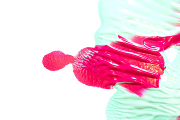 Pink And Blue Paint Spatters on White Background