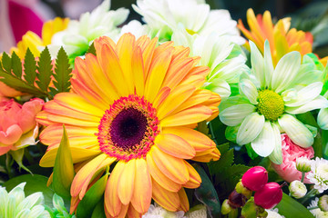 Bouquet of white and orange gerberas
