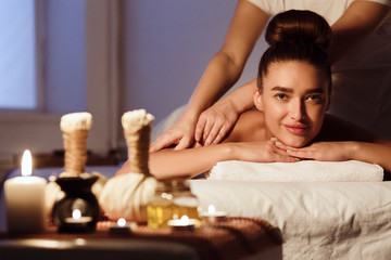 Obraz na płótnie Canvas Traditional oriental aroma therapy. Woman relaxing in spa salon