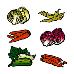Vegetables mix, different kinds, color icon set