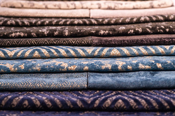 Catalog of multicolored cloth from furniture fabric, texture background, silk fabric texture