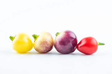 Fresh colorful peppers on white background