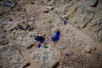 Scherbe, Glasscherbe, Scharf, Blau, Braun, Textur 