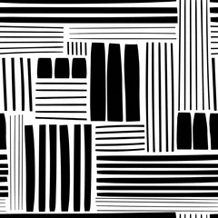 Behang Schilder en tekenlijnen Verschillende lijnen en vormen. Zwart-wit abstracte naadloze patroon. Hand getekende vectorillustratie