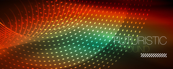 Fototapeta premium Glowing light particles in dark neon space, magic glow shiny abstract background
