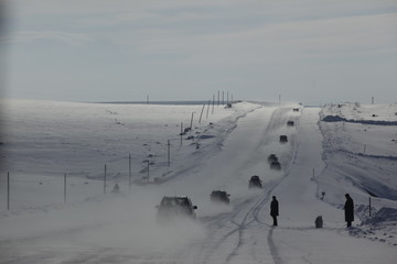  foggy and snowy roads.ardahan/turkey