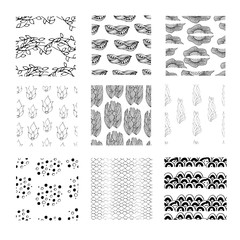 Collection of seamless geometric  patterns. Endless texture can be used for wallpaper, pattern fills, web page background,surface textures. Set of monochrome geometric ornaments.