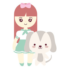 cute and little dog with girl