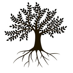 Fototapeta premium Silhouette tree with roots isolated on white background. Vector illustration