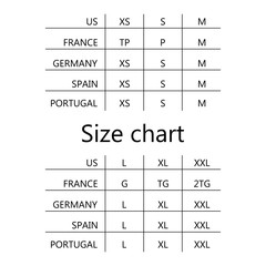 Size table - size chart illustration - different sizes - Vector