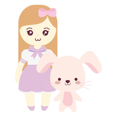cute and little rabbit with girl