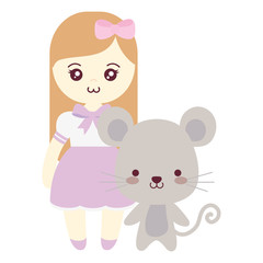 cute and little mouse with girl