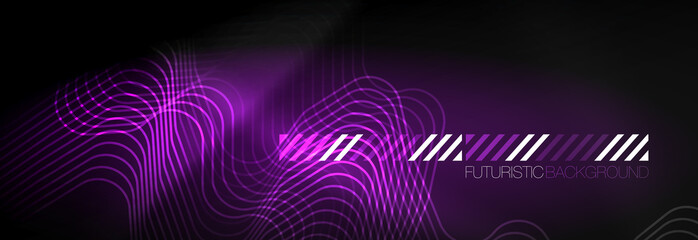 Dark neon light glowing template, abstract vector background lines