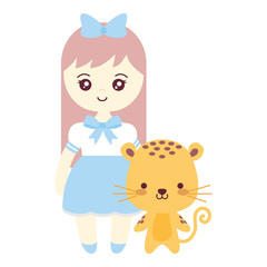 cute and little tiger with girl
