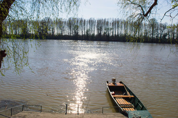 One Boat On The Riverside in The Spring.