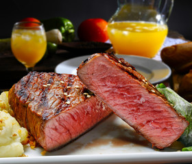 Fresh grilled meat. Grilled beef steak